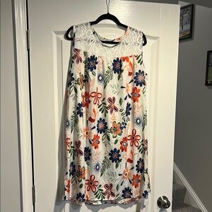 Floral Sleeveless Dress with Lace Detail